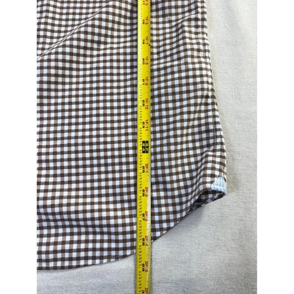 Banana Republic Grant Fit Shirt Mens Small Brown Gingham Non-Iron Cotton Stretch